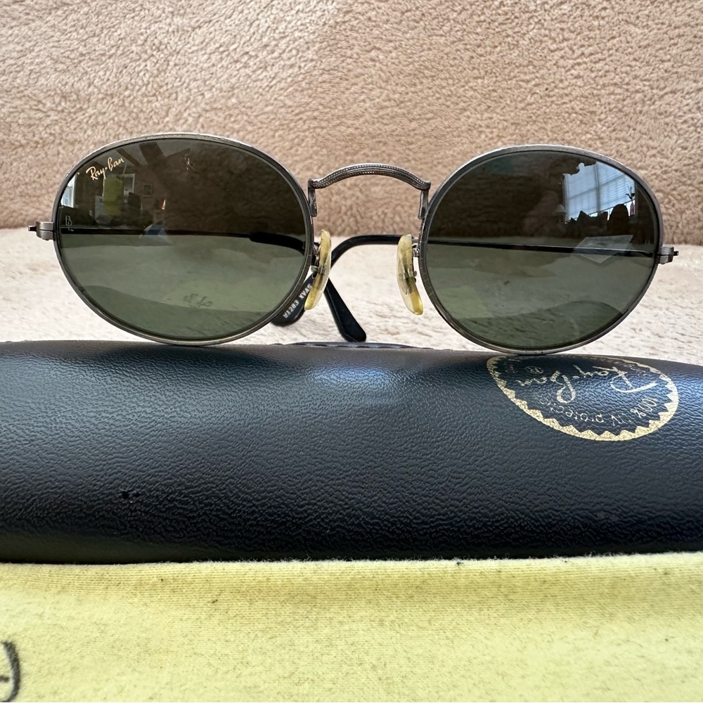 Ray-Ban W1283 vintage Oval gunmetal Sunglasses with Gray/Green glass Lenses